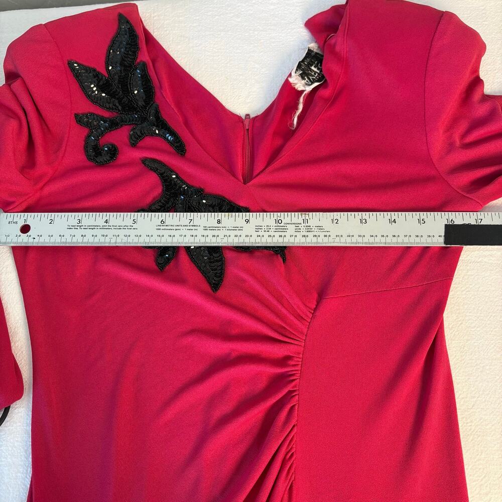 Vintage AYRES by Eysen Pink & Black Beaded Faux Wrap Dress 70s Disco Cocktail M - Picture 14 of 15